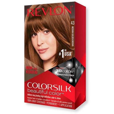 کیت رنگ موی بدون آمونیاک رولون شماره 43 قهوه ای طلایی متوسط Revlon Colorsilk